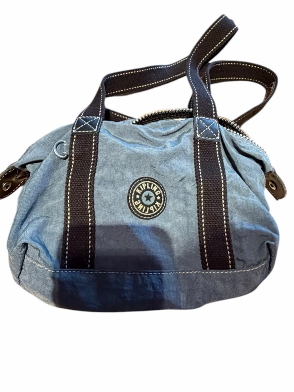 Kipling Light Blue Canvas Shoulder Tote with Dark Contrast Straps